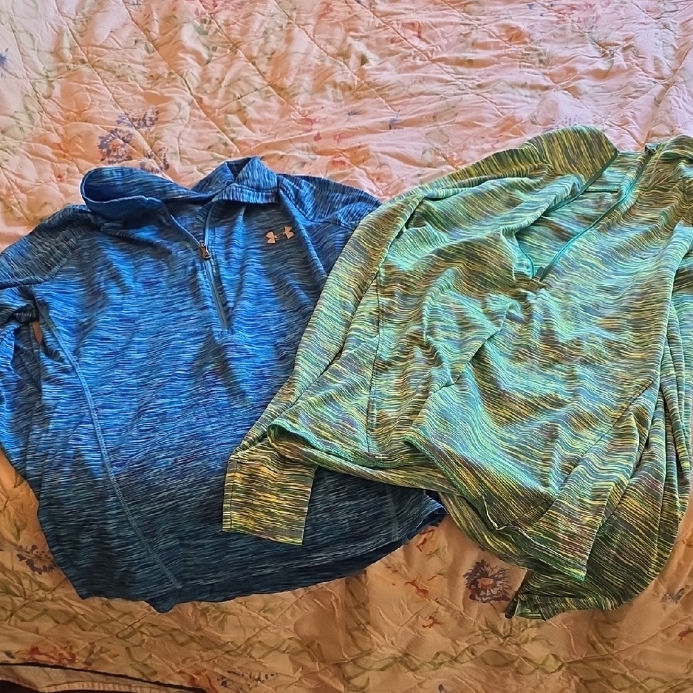 Under Armour Blue and Green Half Zip Shirts